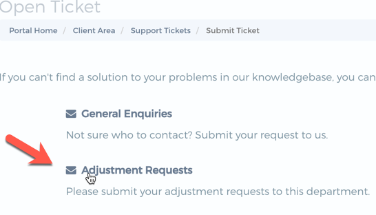 Submit an Adjustment Request Category 